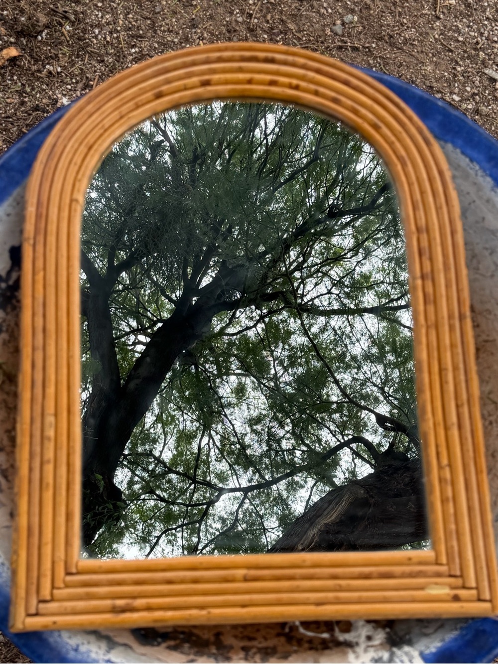 Vintage Arched Rattan Wall Mirror| boho decor | Charles Schober Co